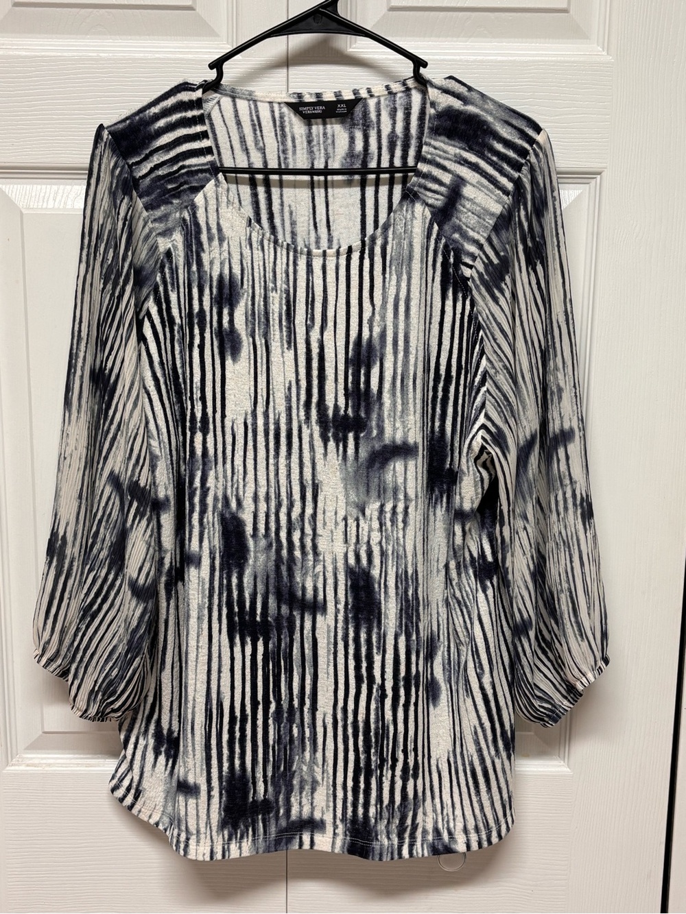 Simply Vera Vera Wang Navy and White Striped Tie-Dye Long Sleeve Top